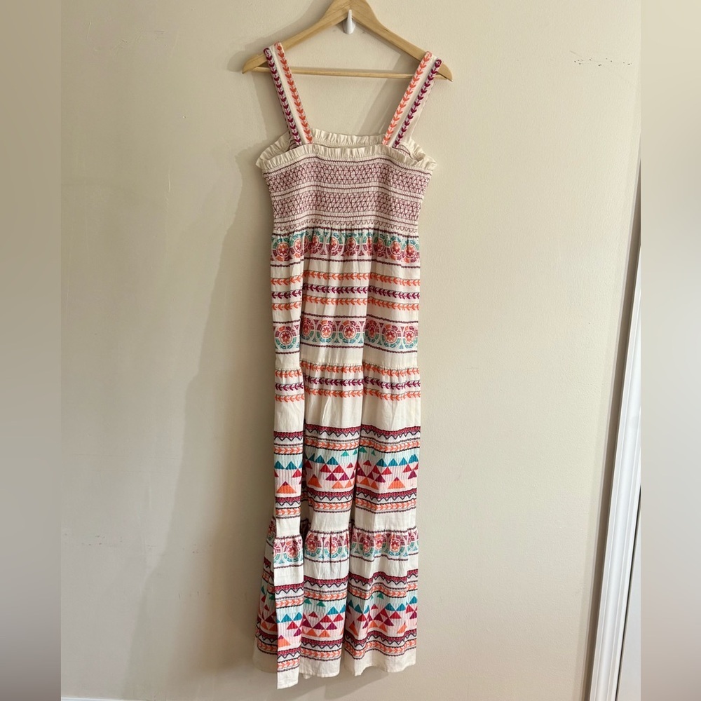 Aspiga Jacquard sundress Ecru multi sustainable Maxi Dress Organic Cotton size M - Picture 9 of 15